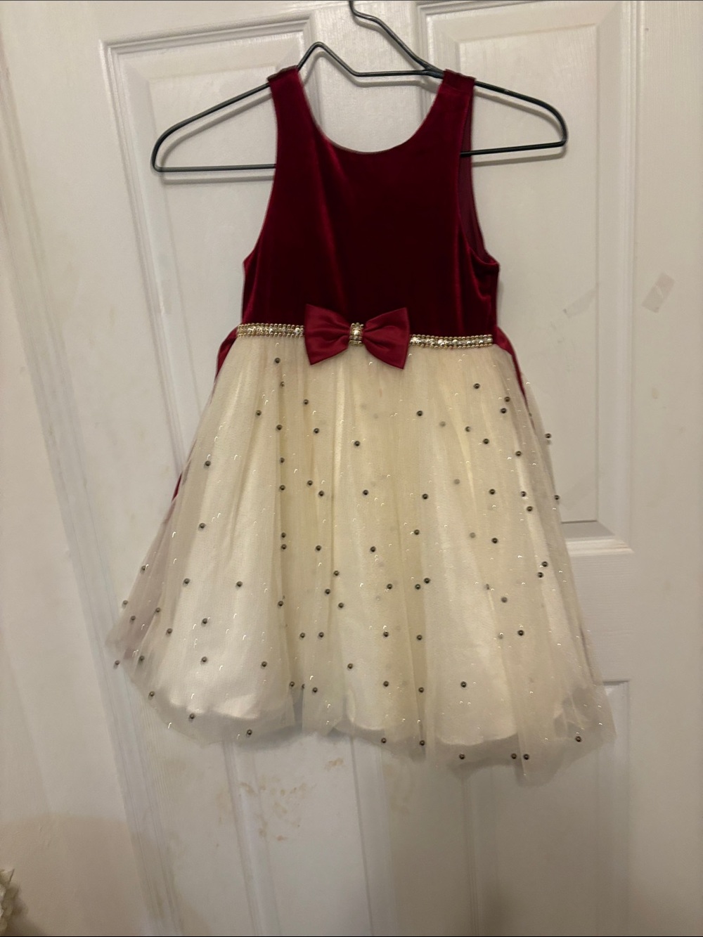 American Princess Burgundy and Ivory Girls Velvet Party Dress with.Bow   Sz 6X/7